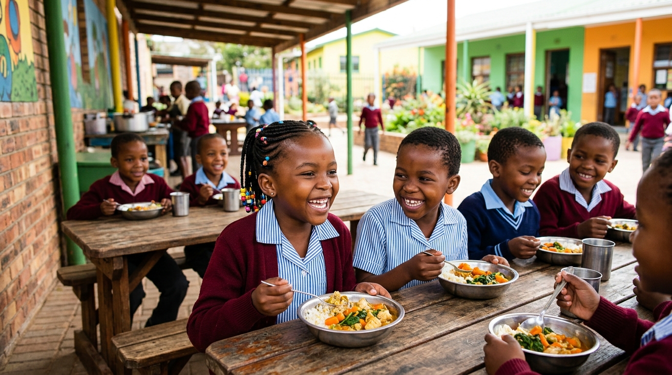 Children receiving a warm meal at school